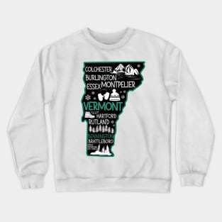 Vermont Bennington cute map Burlington Rutland Brattleboro Colchester Hartford Crewneck Sweatshirt